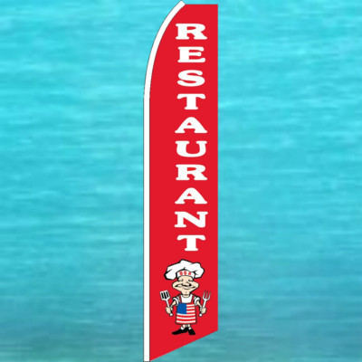 RESTAURANT FLUTTER FLAG Tall Curved Top Advertising Sign Feather Swooper Banner