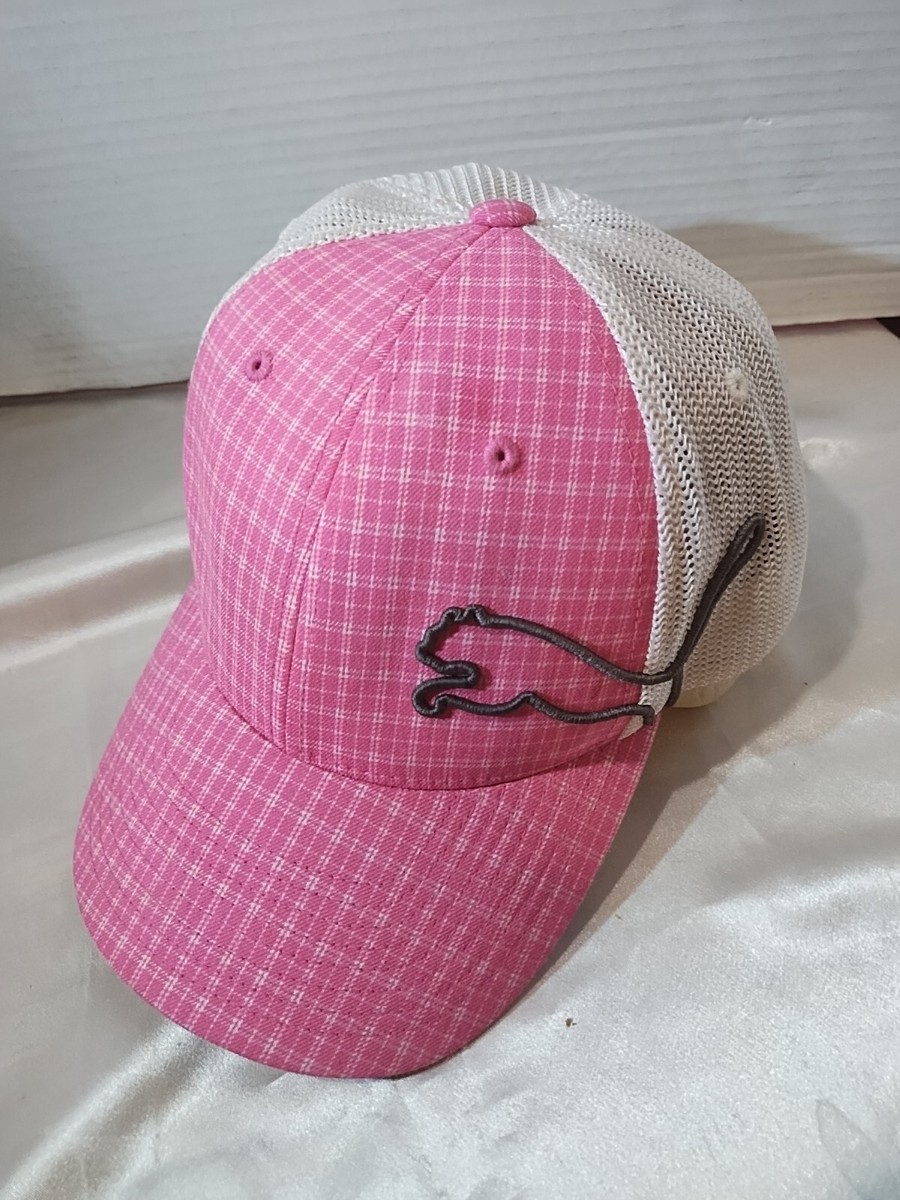 Puma Plaid Pink and White Mesh Snap Back Hat With Gray  display picture 3