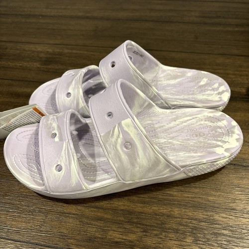 Sandali unisex Crocs taglia US M-13 W-15 classici marmorizzati due cinturini viola slide - Foto 4 di 5