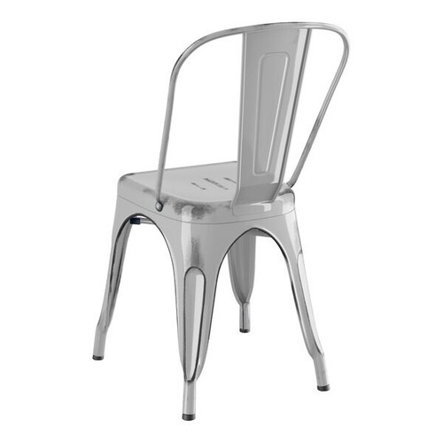 Cafe Style Distressed Silver Metal Restaurant Dining Chair For Indoor or Outdoor - Picture 3 of 7