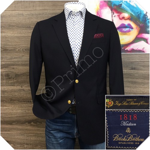 BROOKS BROTHERS Mens Navy Blazer Sport Coat Casual Jacket Size 40L Wool Suit