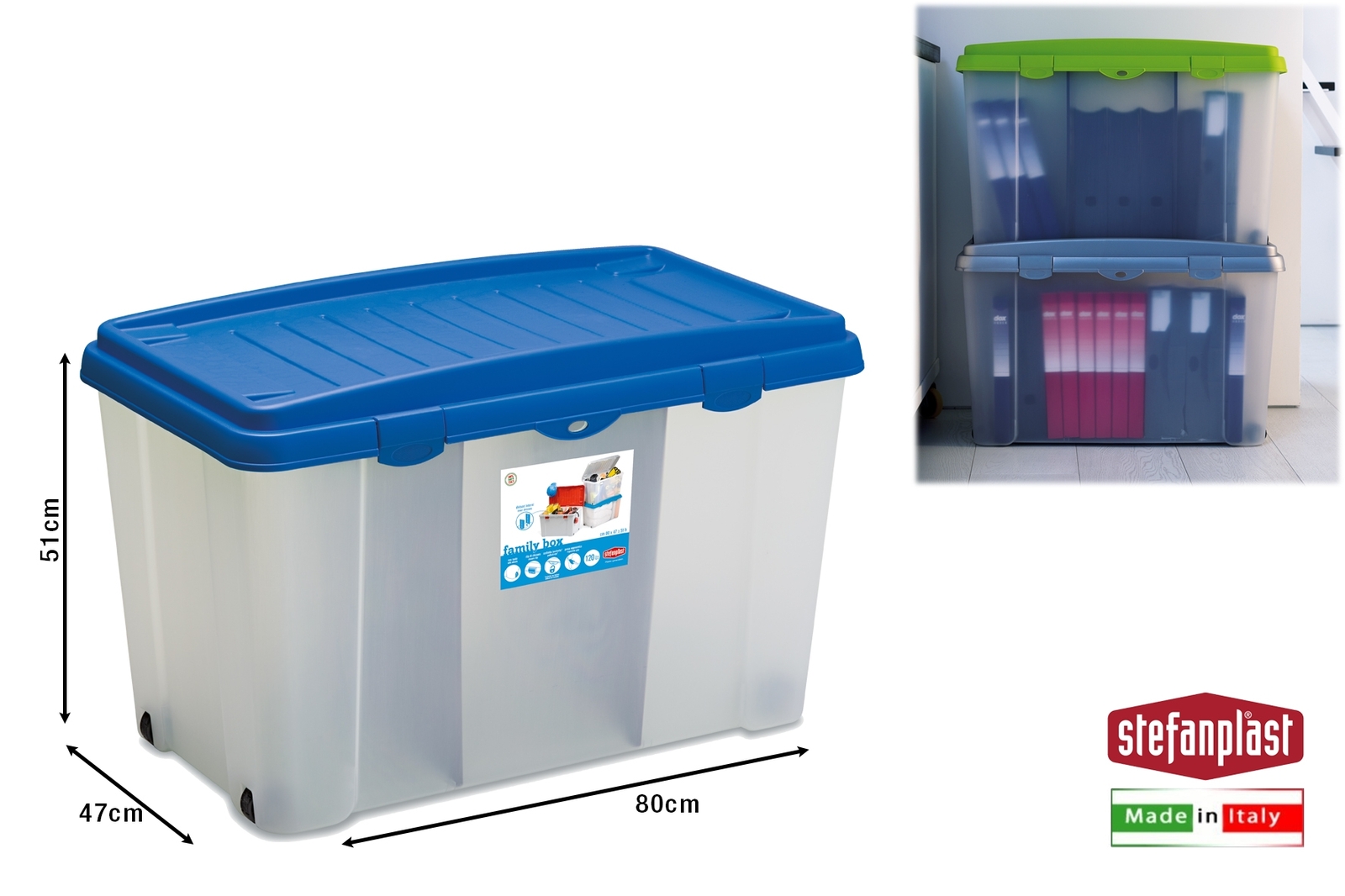 STORAGE BOX FAMILY TRASPARENTE COP.BLU CM.80X47X51h