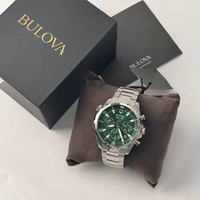 Bulova Marine Star Classic 96B396 Green Dial Men's Chronograph Quartz Watch 43mm