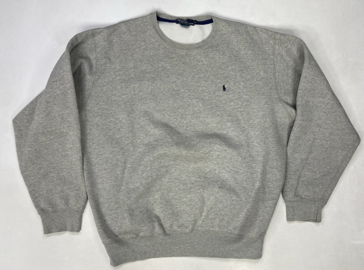 VINTAGE Polo Ralph Lauren felpa girocollo uomo grande grigio erica pony anni 90