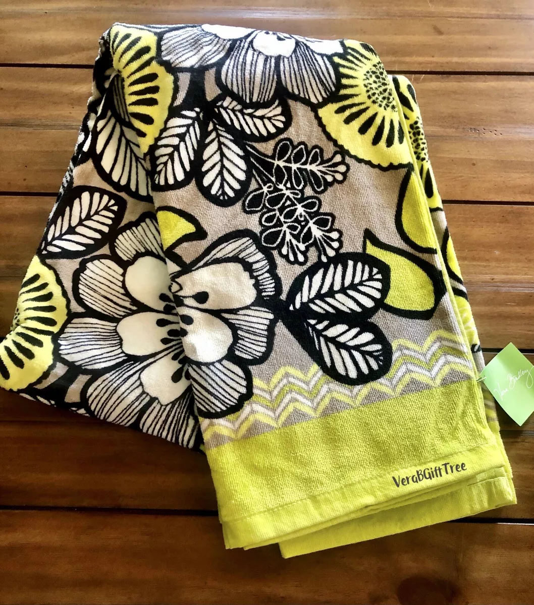 Vera Bradley Beach Towel CITRON Yellow-Green Gray Oversized PLUSH Pool NWT  NEW