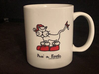 Puss N Boots 1994 Doze Clothes Mug Santa Cat in Red Boots