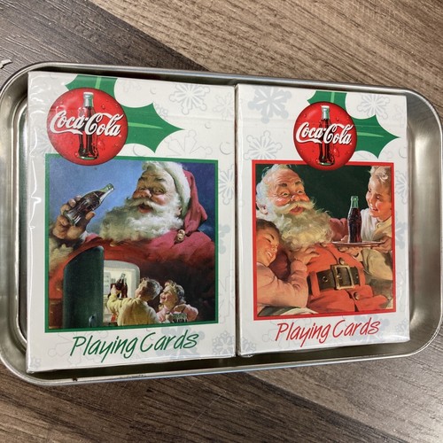 Tarjetas de juego de bicicleta Coca Cola 1999 nostálgica Navidad Santa 2 mazos lata sellada - Imagen 3 de 4