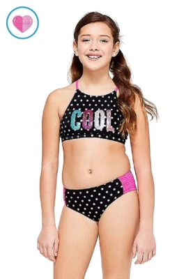 Justice for Girls Cool Flip Sequin Polka Dot Bikini Swimsuit UPick Size - Image 1 of 3