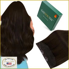 Easyouth Dark Brown Invisible Wire Hair Extensions 12" Real Human Hair 70g