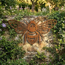 Bee Outdoor Metal Sign Wall Decor, Rustic Garden Yard Art Panel
