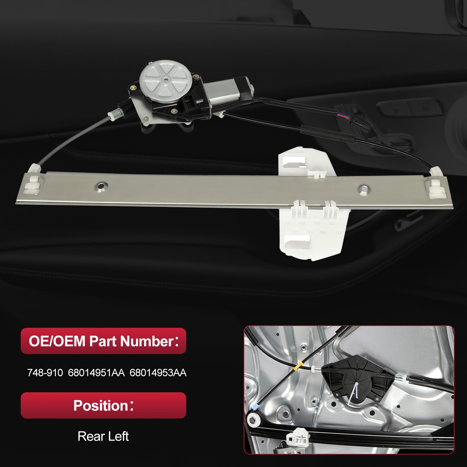 1pc Power Window Regulator w/ motor Rear Left For 07-2017 Jeep Wrangler 748-910 thumbnail 4