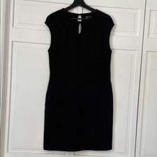 New York & Company Black Keyhole Pleated Shift Dress Medium Cap Sleeve