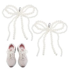 2 Pcs Pearl Bow Shoe Charm Double Pearls Bowknot Shoe Decoration, Beige