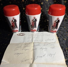 3 Vintage Little Orphan Annie Ovaltine Plastic Shaker Cups 1982 w/ Letter