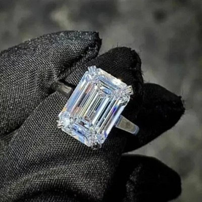 3.00 CT Emerald Cut Moissanite Solitaire Engagement Ring 14K White Gold Plated