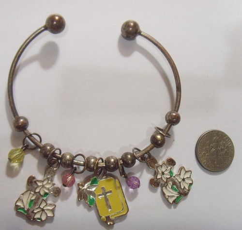 vintage cross Christian religious enameled charms bracelet 54241 - Picture 4 of 4