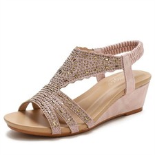 Sandalias de cuña de plataforma de verano para mujer Zapatos romanos bohemios sin cordones con estrás