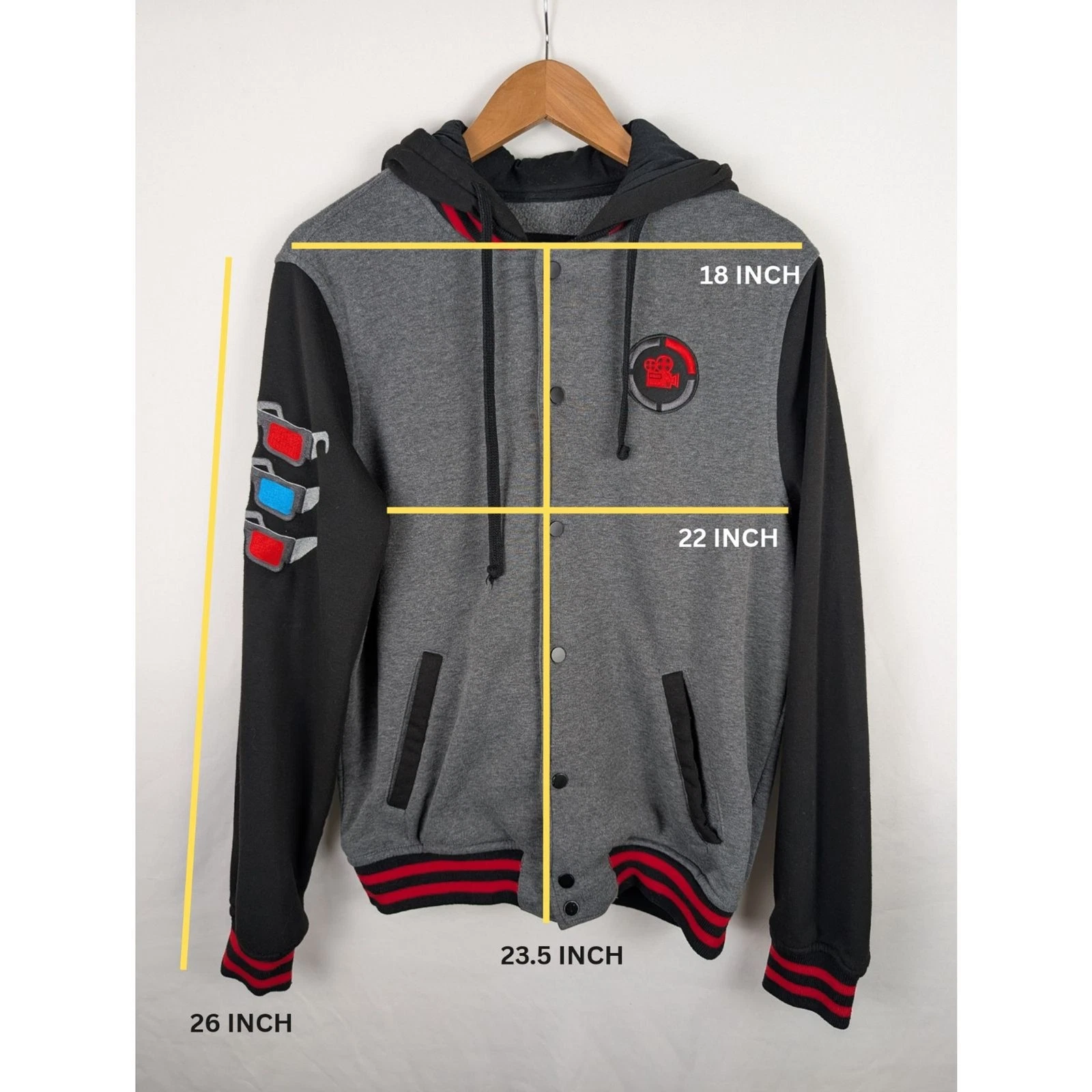 Game Theory Theory Wear Mens L Grey Black Snap Button Varsity Hoodie Sweatshirt image 8