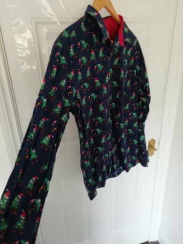 Joe Browns Size M Christmas Tree Shirt Xmas Mens Navy Blue Red Long Sleeve Party - Picture 5 of 8