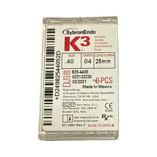 SybronEndo K3 Nickel-Titanium Files NiTi Endo Files K3 .40/.04 25mm