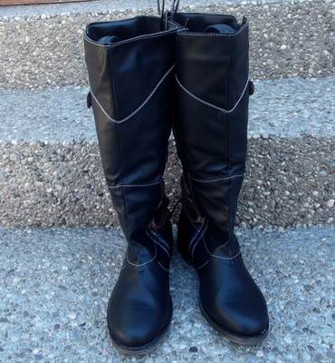 Black Faux Leather Riding Style Boots Women Size 8.5 Zip Closure