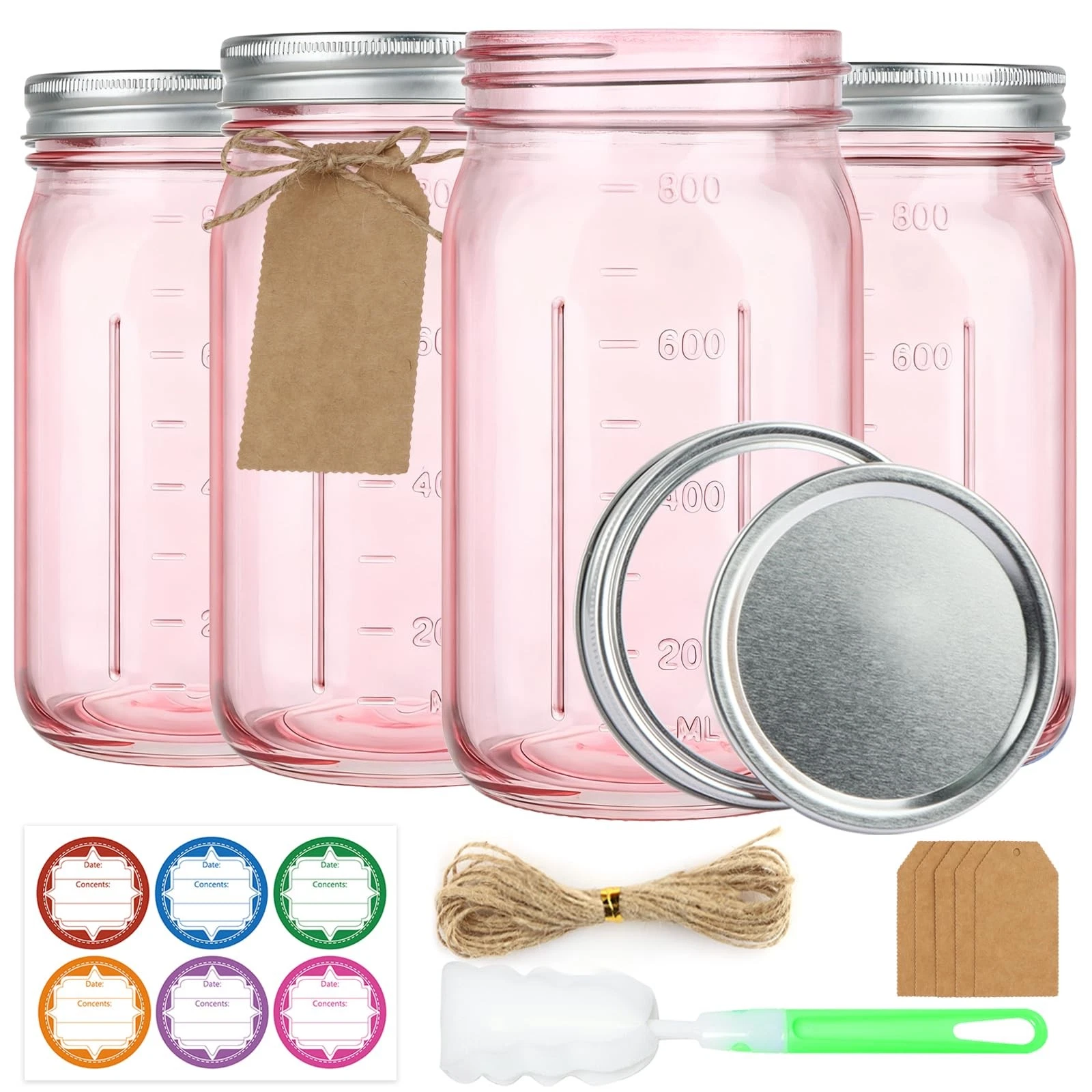 4 Pack Mason Jars 32 Oz, Wide Mouth Canning Jars with Airtight Lids, Glass Pint