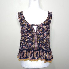 Patrons of Peace Floral Boho Tank Top NWT Size Small Oversized Navy Paisley