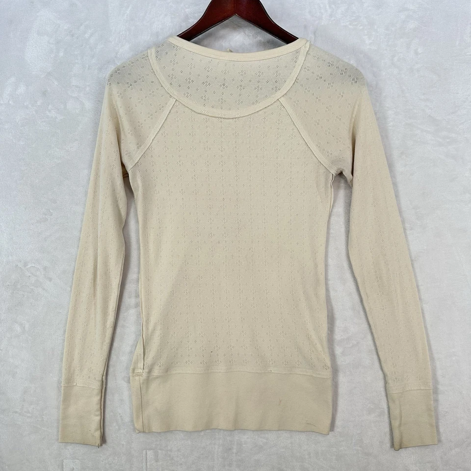 Vintage Old Navy Top Womens M Cream Eyelet Knit Henley Long Sleeve Cabincore Y2K - Image 3 of 4