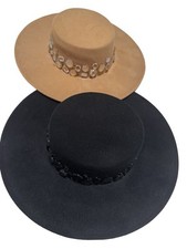 Lot Of 2 Classic Fedora Hat Flat Top Hat Felt Wide Brim Size 57 Church Derby