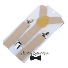 Boys Girls Kids Child Tan Clip on Y Back Elastic Suspenders, USA