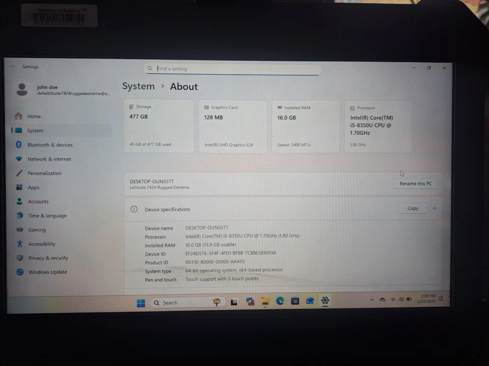 Dell Latitude 7424 Resistente IntelCore i5-8650U 16GB RAM 512GB SSD Win11Pro Táctil Foto 2 de 4