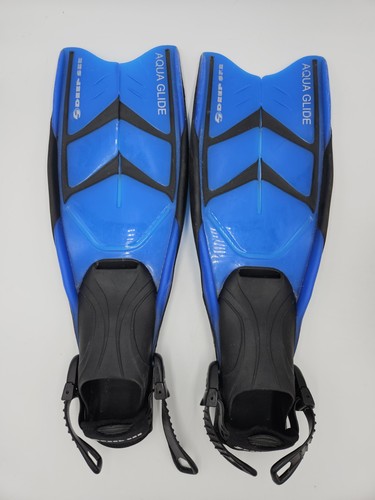 Deep See Aqua Glide Adjustable Snorkel Dive Split Fins S/M 5-8.5 Blue Black