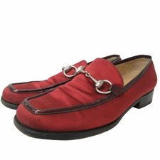 Gucci Horsebit Loafers Slip-On Shoes Silver Hardware Italy Red 35 C 22cm