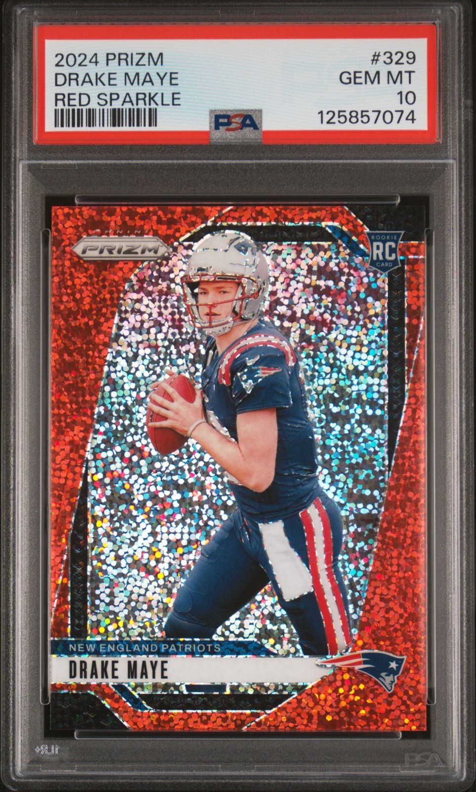 DRAKE MAYE PSA 10 2024 PANINI PRIZM #329 ROOKIE RED SPARKLE SP RC PATRIOTS
