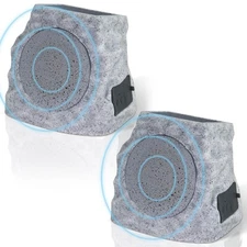 2-Pack Solar Powered Rock Speakers Outdoor Water-Resistant with 3 Mode Lights...