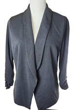 Women's POGTMM Black 3/4 Ruche Sleeve Open Front Blazer/Jacket, Size Large