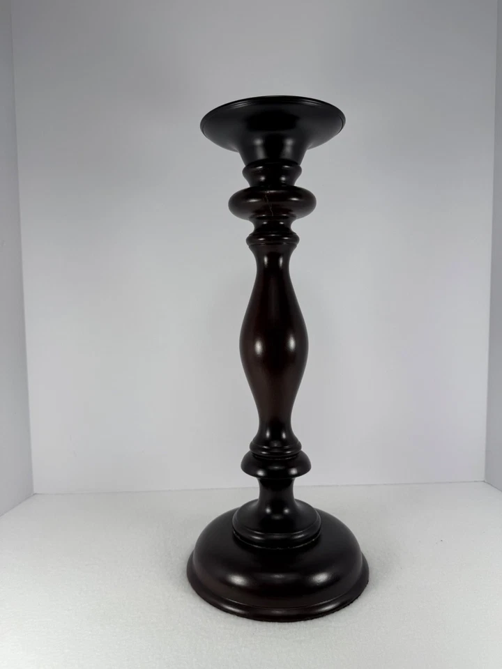 "2 candelabros de pilar de madera Pottery Barn marrón oscuro espresso, 16"" y 10"" de alto" Foto 4 de 4