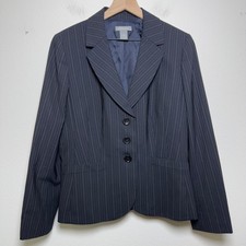 Ann Taylor Womens Blazer 14 Navy Pinstripe Italian Fabric Three Button Jacket
