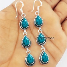 Turquoise Gemstone 925 sterling silver handmade Dangle/Drop Earrings 2.75"