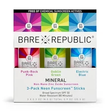 Bare Republic Neon Mineral Funscreen Sunscreen SPF 50 and Sunblock Sticks