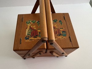 Vintage Wooden Child's Small Cantilever Sewing Box