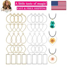 50pcs Open Bezel Pendants 5 Styles Hollow Bezel Pendants Open Frame Pendant G...