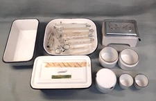 Large Lot Of Vintage American Medical Instruments - Syringes, Autoclave, Trays +