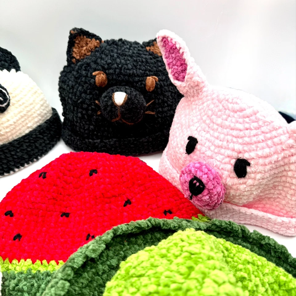 M&L Kids Hat Baby Toddler Knit Chiffon Sun Cap Animal Costume Handmade Gift Fun - Image 4 of 4