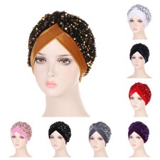 Mujeres Lentejuelas Hiyab Sombreros Terciopelo Musulmán Turbante Pérdida de Cabello Gorra Gorro Envoltura Prendas para la Cabeza