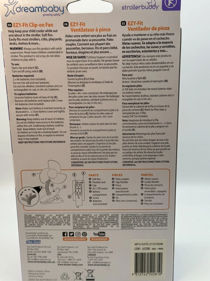 Cochecito ventilador Dream Baby con clip Buddy nuevo en caja a pilas blanco Foto 4 de 4