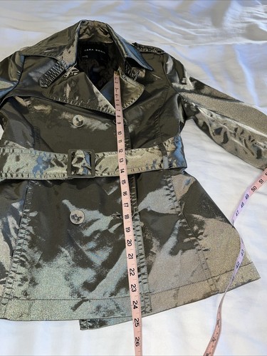 Zara Basic Women’s SZ Large Olive Green Mini Trench Coat Belted - Picture 11 of 17