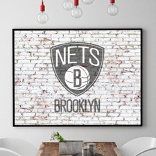 BROOKLIN NETS Official NBA Team Logo on Bricks Basketball Home Poster / Canvas