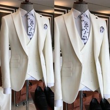 3 Pcs Men's Suits Regular Fit Peak Lapel Business Office Formal Wedding Party