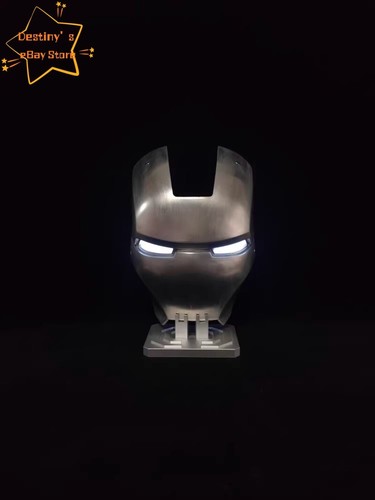 Iron Man MK2 Metal Face Mask DIY Base Stand Ornament Model Statue Eye Light Gift - Picture 4 of 9